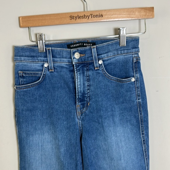 Veronica Beard Carson Ankle Flare Jean Tide Down High Rise Italian Denim Sz 25 - Picture 5 of 13